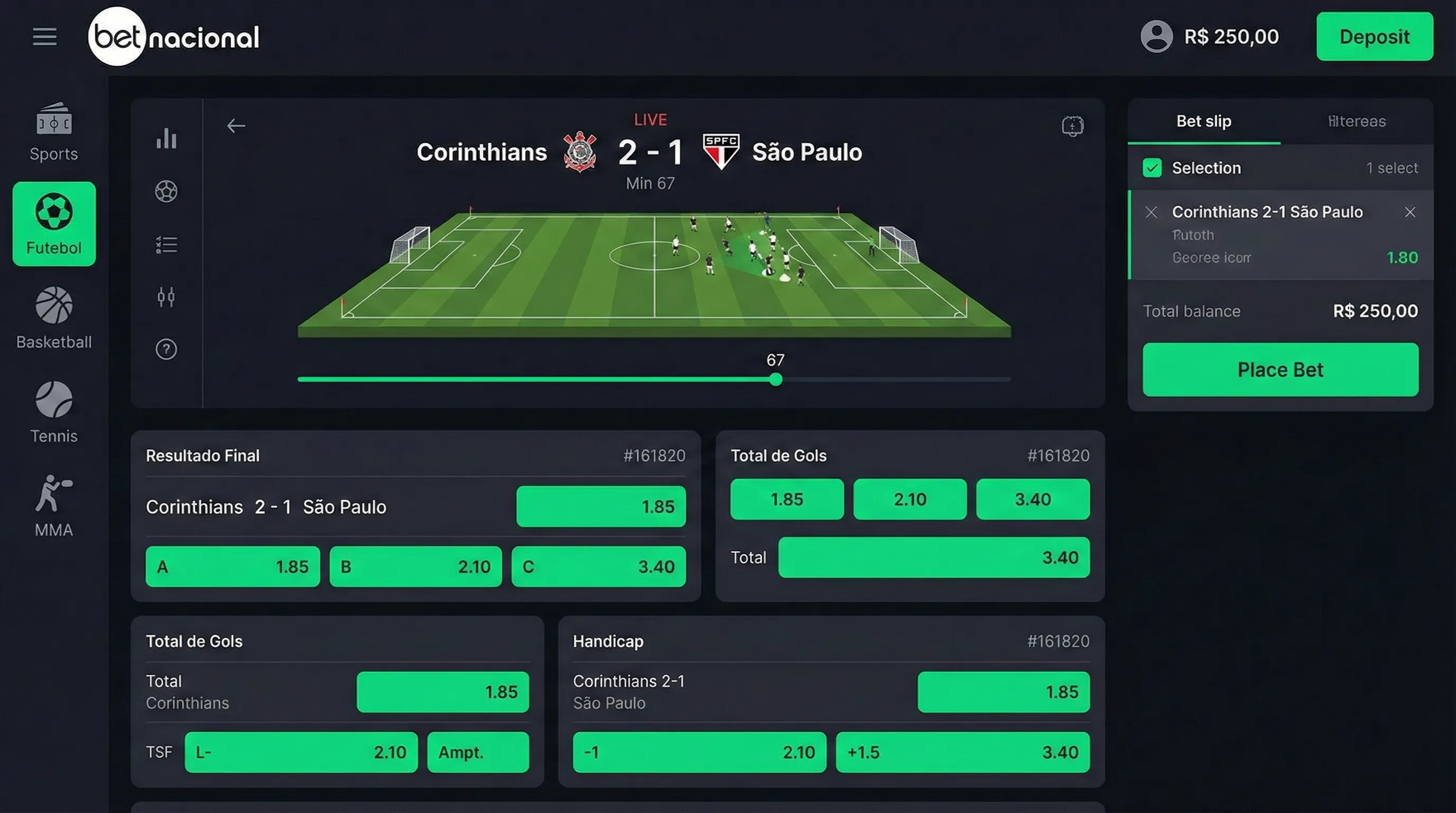 Plataforma Betnacional com seção de apostas esportivas ao vivo